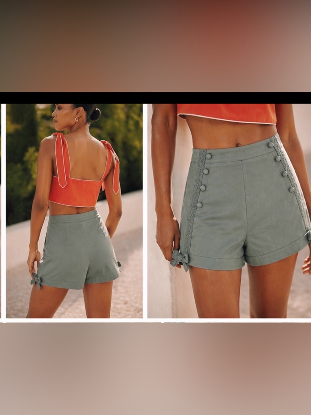 High-Waist Sage Green Tie-Accent Women's Shorts
